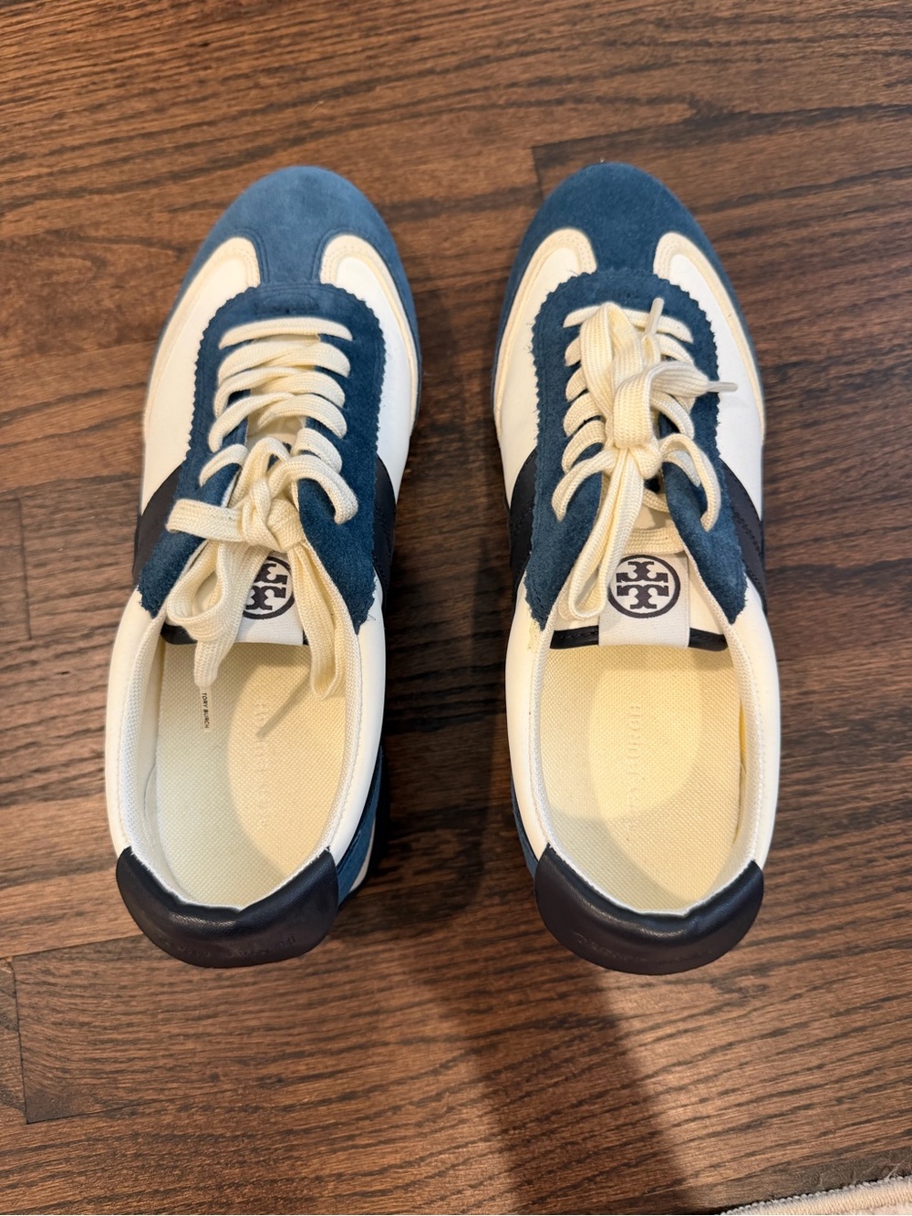 Tory Burch Hank Sneakers Navy Suede and Cream Leather Lace-Up Sneakers